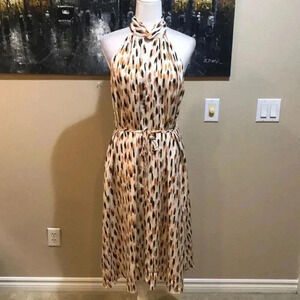 Banana Republic Twist Neck Halter Styling Midi Silk Look Fit and Flare Dress-MP